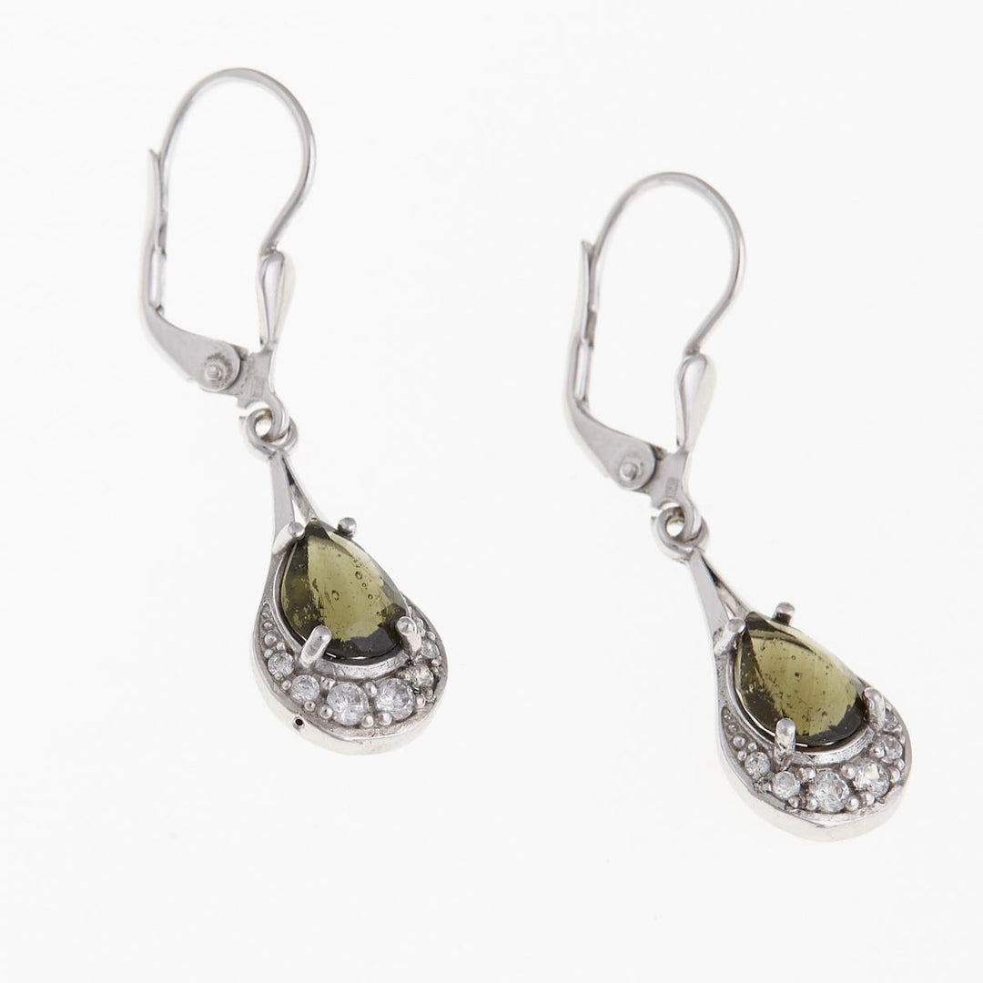 Stříbrné náušnice s vltavíny a zirkony