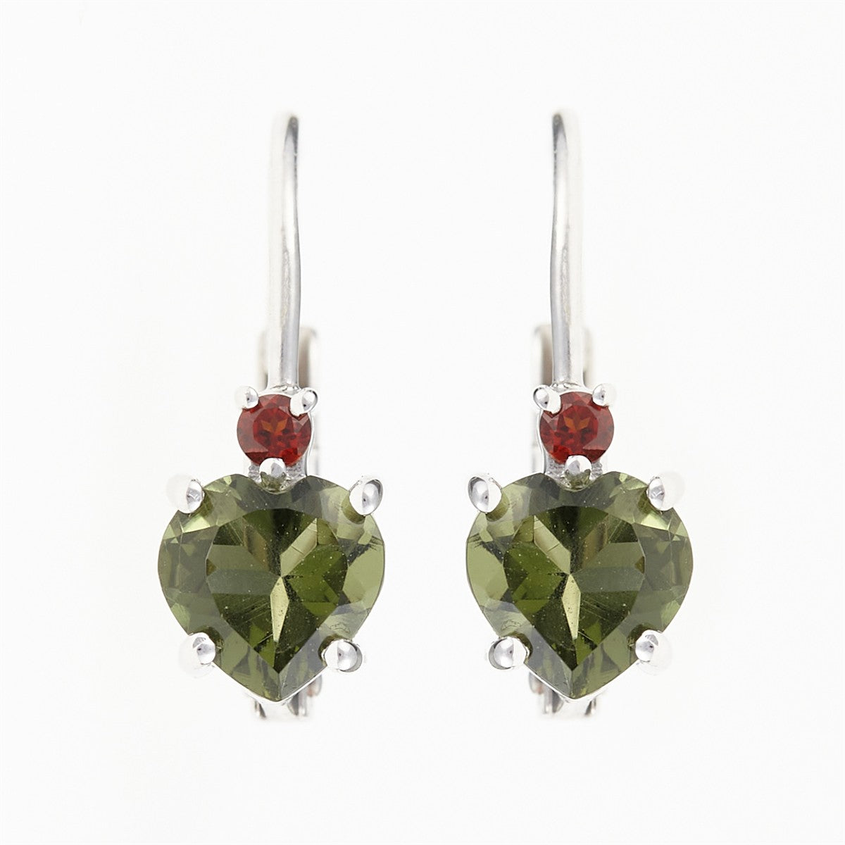 Náušnice s vltavínem – české granáty, broušený kámen, stříbro